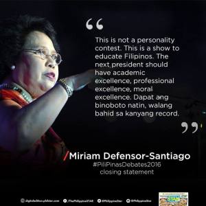 Miriam Defensor-Santiago at Pilipinas Debates 2016